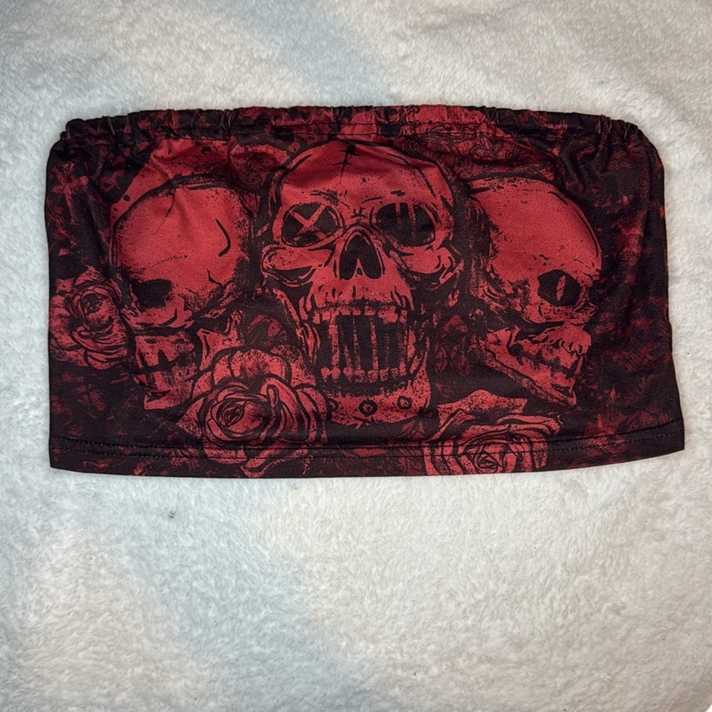 Grungy Red Skull Printed Tube Top